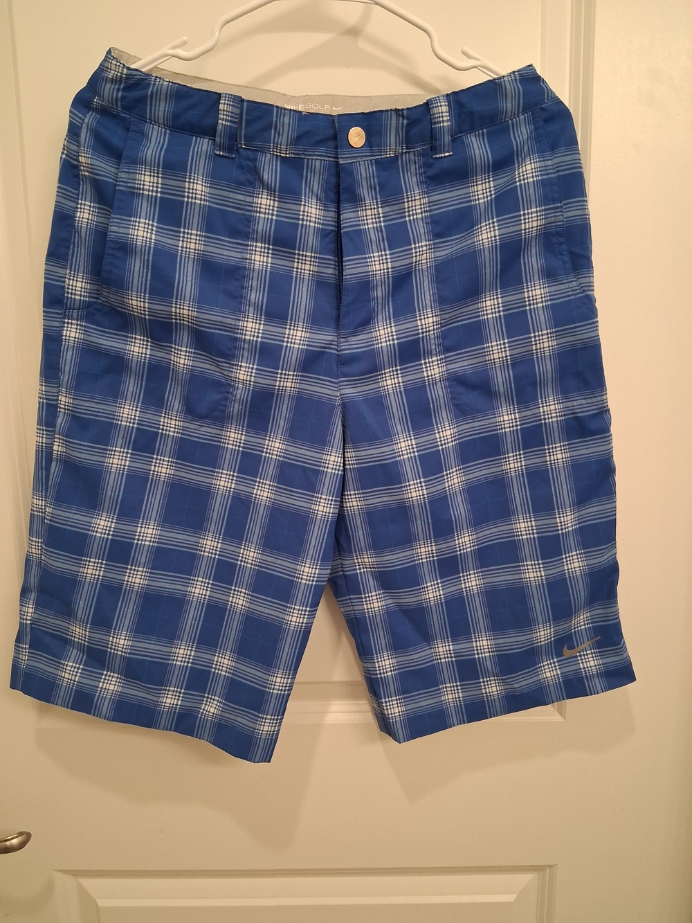 Nike Golf Blue Plaid Flat Front Men's Shorts
